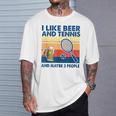 I Like Beer And Tennis Maybe 3 People ビンテージ Tシャツ 彼への贈り物