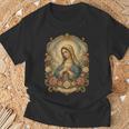 Ave Maria 聖母マリア 花柄 カトリック 祈りの肖像画 Tシャツ 高齢者への贈り物
