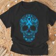 Cráneo De Azúcar Cinta Azul Claro Concienciaobre El Cáncer De Próstata Camiseta unisex Regalos para ancianos