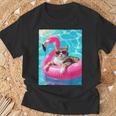 Gato Divertido Flamenco Rosa Flotador Gafas Corazónerano Camiseta unisex Regalos para ancianos