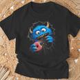 Monstruo Azul Peludo Con Donut Humor Goloso En Ilusión 3D Camiseta unisex Regalos para ancianos