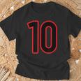Número 10 Deporte Rojo Negro Número Universitario Camiseta unisex Regalos para ancianos