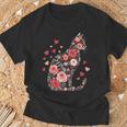 Süße Blumen Katze Für Katzen Besitzer Rosen Und Herzen T-Shirt Geschenke für alte Männer