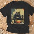Vintage Giapponese Gatto Ramen Gatto Papà Retrò Divertente Grafica Donne Maglietta Regalos para ancianos