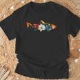 トラウト 魚 シルエット 花 ボタニカル フローラル Tシャツ 高齢者への贈り物