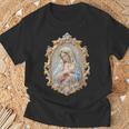 聖母マリア カトリック 祈り 花柄 神聖なアイコン 肖像画 Tシャツ 高齢者への贈り物