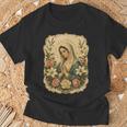 聖母マリアの祈り 花 カトリック 祈り 神聖な芸術 Tシャツ 高齢者への贈り物