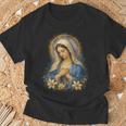 聖母マリアの祈りの肖像画 神聖な花の祈りのアート Tシャツ 高齢者への贈り物