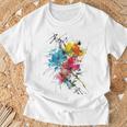 花 カラフル アート 描画 抽象 グラフィック 花 Tシャツ 高齢者への贈り物