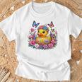 黄色いアヒルのイースター蝶の花のシー Tシャツ 高齢者への贈り物