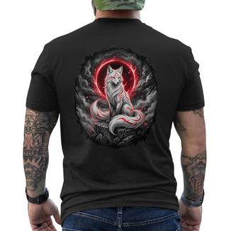 Japanischer Kitsune Wolf Mythologie T-Shirt mit Rückendruck - Geschenkecke
