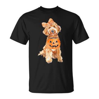 Retro Goldendoodle Pumpkin Jack O Lantern Halloween Dog Mom T-Shirt - Thegiftio UK