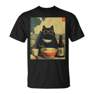 Vintage Giapponese Gatto Ramen Gatto Papà Retrò Divertente Grafica Donne Maglietta - Novitaregali