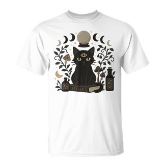 Chat Noir Occulteorcellerie Phases De Lune Magique Esthétique T-Shirt - Cadeauxyz