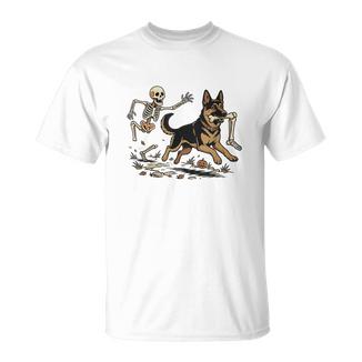 Skeleton Chasing German Shepherd Halloween Dog Mom T-Shirt - Thegiftio UK