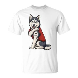 I Love Mom Tattoed Husky Dog Mama Husky Owner Dog Lover T-Shirt - Thegiftio UK