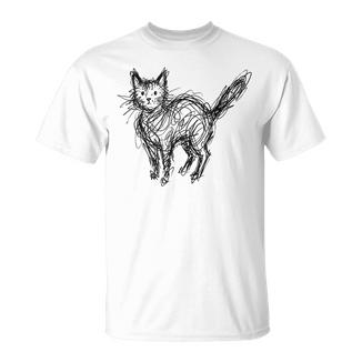 Minimalista Gato Abstracto Bosquejo Garabato Minimalista Línea Arte In Mangas Camiseta unisex - Regaloses