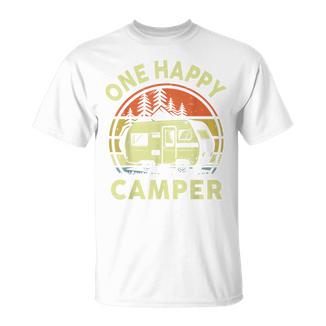 One Happy Camper Mom Dad Rv Camping Toddler Dada Retro T-Shirt - Thegiftio UK