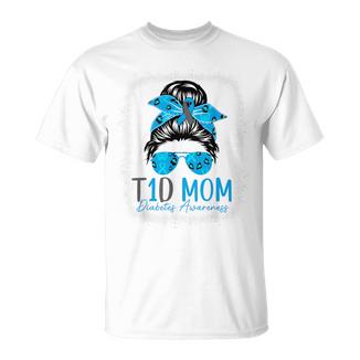 T1d Mom Diabetes Awareness Type 1 Diabetes Blue Ribbon T-Shirt - Thegiftio UK
